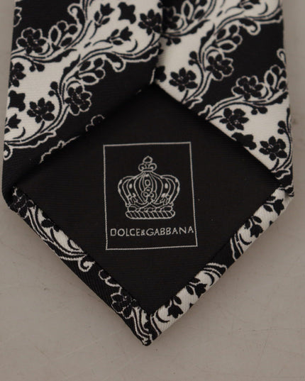 Dolce & Gabbana Black White Flower 100% Silk Print Adjustable Accessory Tie