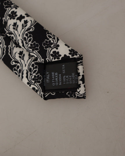 Dolce & Gabbana Black White Flower 100% Silk Print Adjustable Accessory Tie