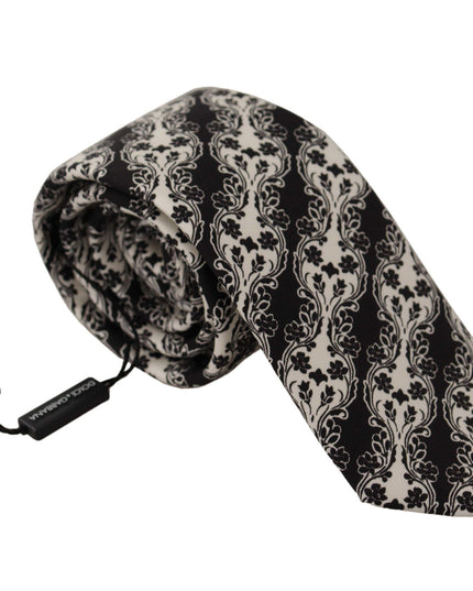 Dolce & Gabbana Black White Flower 100% Silk Print Adjustable Accessory Tie