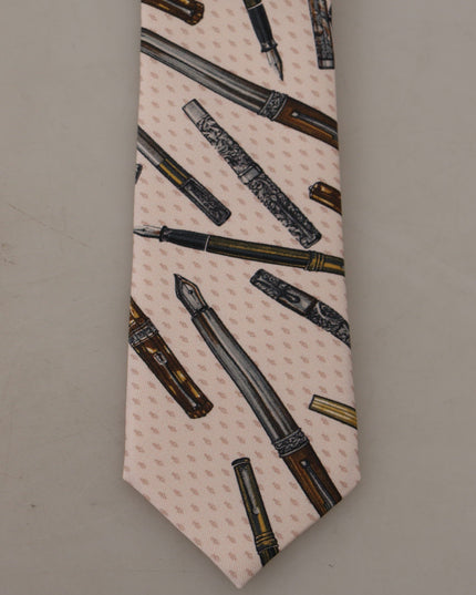 Dolce & Gabbana Pink Pen Dots Print 100% Silk Adjustable Neck Accessory Tie