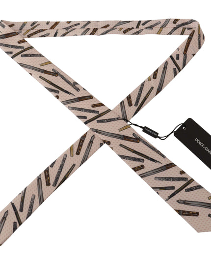 Dolce & Gabbana Pink Pen Dots Print 100% Silk Adjustable Neck Accessory Tie