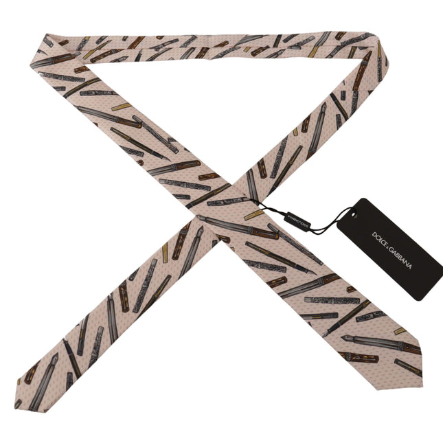 Dolce & Gabbana Pink Pen Dots Print 100% Silk Adjustable Neck Accessory Tie