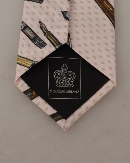 Dolce & Gabbana Pink Pen Dots Print 100% Silk Adjustable Neck Accessory Tie