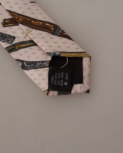 Dolce & Gabbana Pink Pen Dots Print 100% Silk Adjustable Neck Accessory Tie