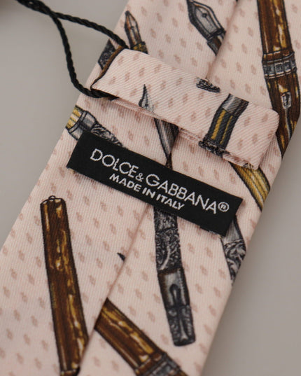 Dolce & Gabbana Pink Pen Dots Print 100% Silk Adjustable Neck Accessory Tie