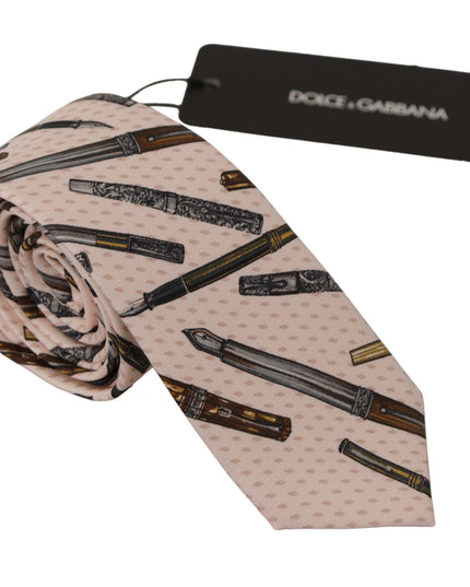 Dolce & Gabbana Pink Pen Dots Print 100% Silk Adjustable Neck Accessory Tie