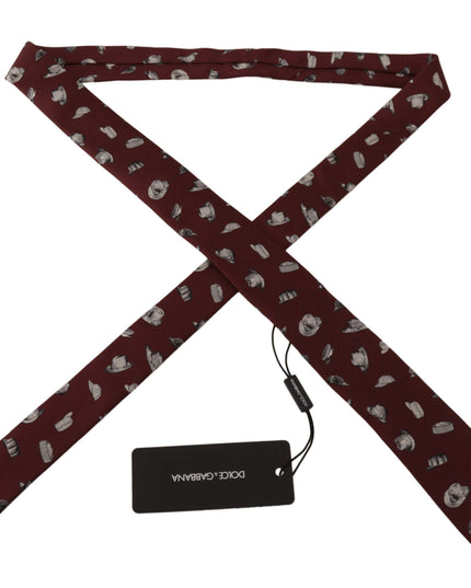 Dolce & Gabbana Maroon Hat Pattern 100% Silk Adjustable Accessory Tie