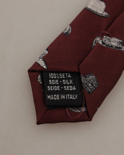 Dolce & Gabbana Maroon Hat Pattern 100% Silk Adjustable Accessory Tie