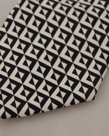 Dolce & Gabbana Black White Geometric 100% Silk Adjustable Accessory Tie
