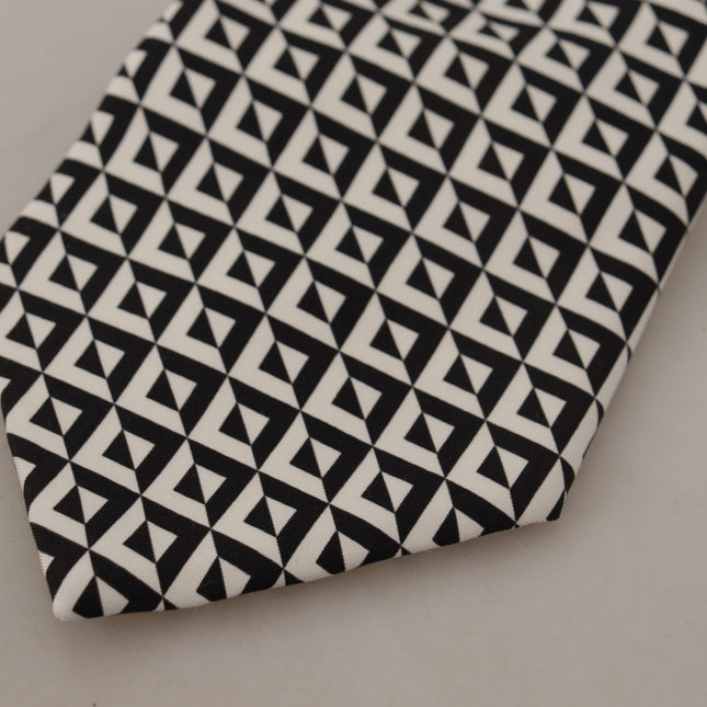 Dolce & Gabbana Black White Geometric 100% Silk Adjustable Accessory Tie