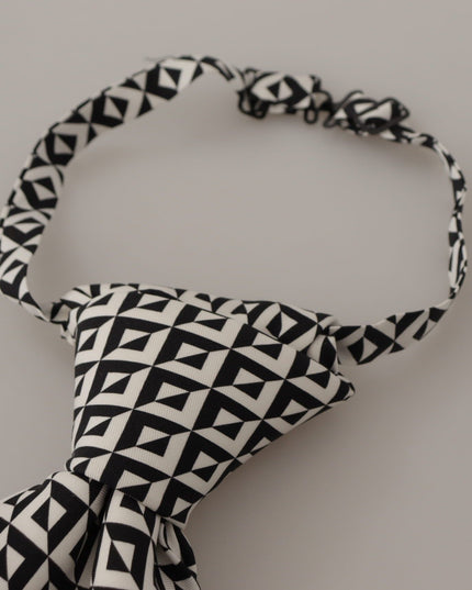 Dolce & Gabbana Black White Geometric 100% Silk Adjustable Accessory Tie