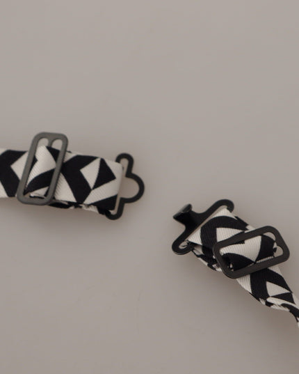 Dolce & Gabbana Black White Geometric 100% Silk Adjustable Accessory Tie