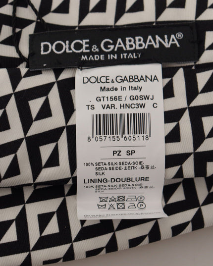 Dolce & Gabbana Black White Geometric 100% Silk Adjustable Accessory Tie