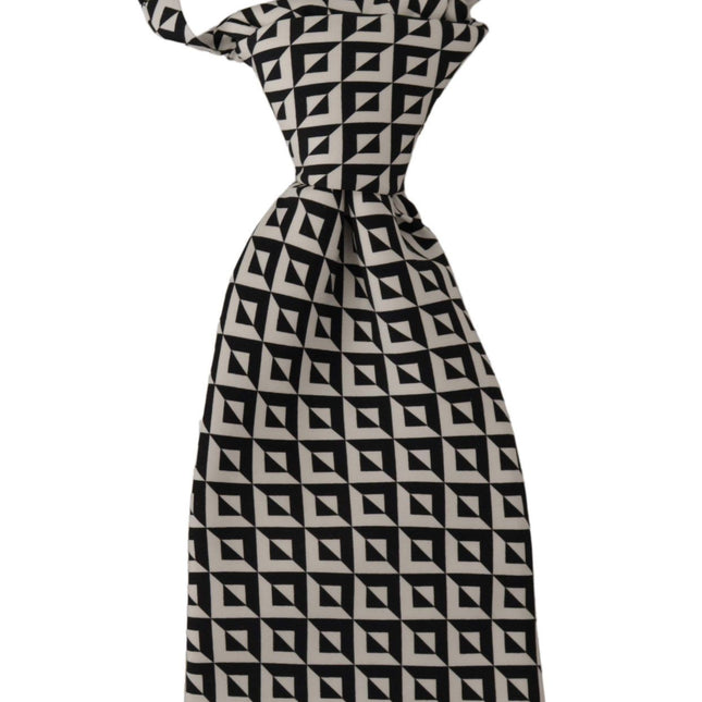 Dolce & Gabbana Black White Geometric 100% Silk Adjustable Accessory Tie