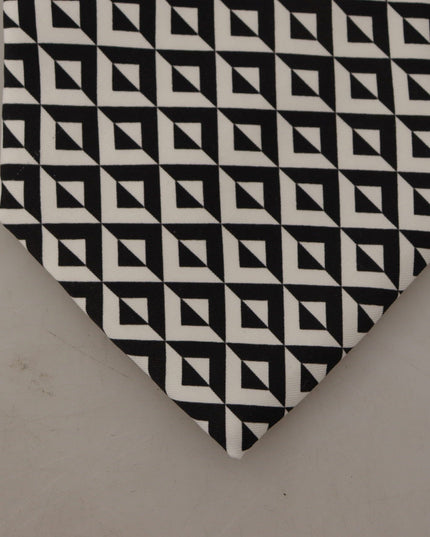 Dolce & Gabbana Black White Geometric 100% Silk Adjustable Accessory Tie
