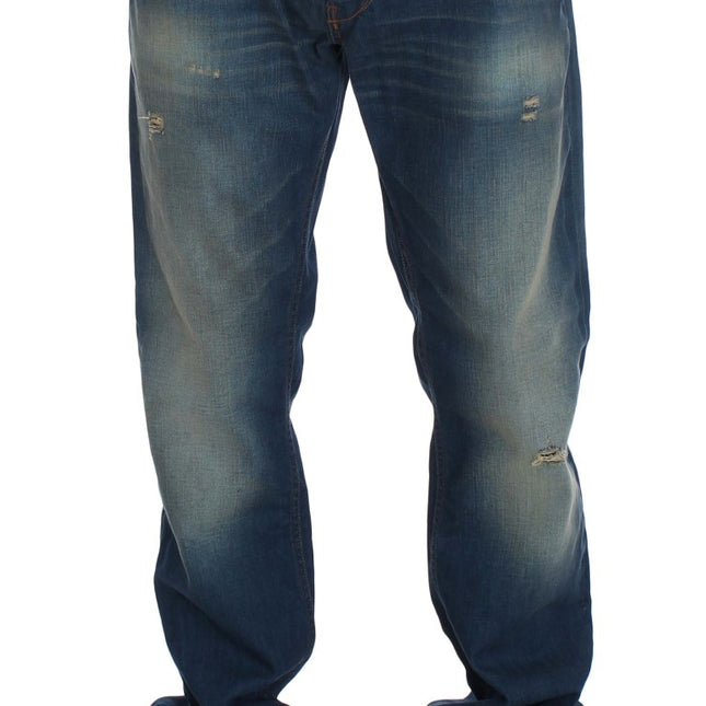Acht Blue Wash Denim Cotton Stretch Baggy Fit Jeans