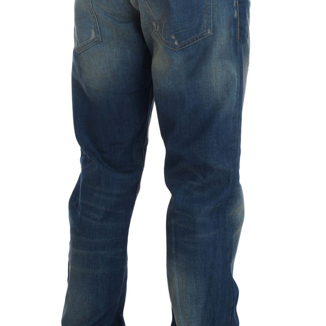 Acht Blue Wash Denim Cotton Stretch Baggy Fit Jeans