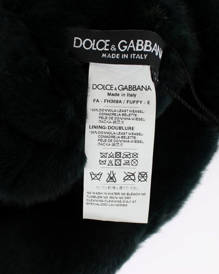 Dolce & Gabbana Green Weasel Fur Crochet Hood Scarf Hat