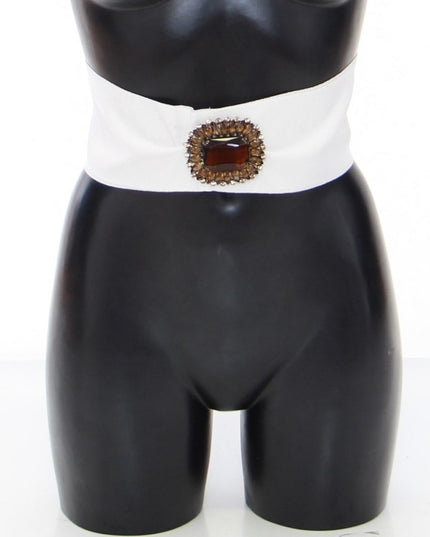 Dolce & Gabbana White Crystal Brass Wide Waist Runway Belt