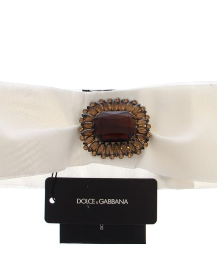 Dolce & Gabbana White Crystal Brass Wide Waist Runway Belt