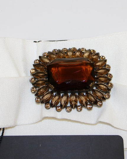 Dolce & Gabbana White Crystal Brass Wide Waist Runway Belt