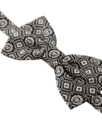 Dolce & Gabbana Black white 100% Silk Adjustable Neck Papillon Tie