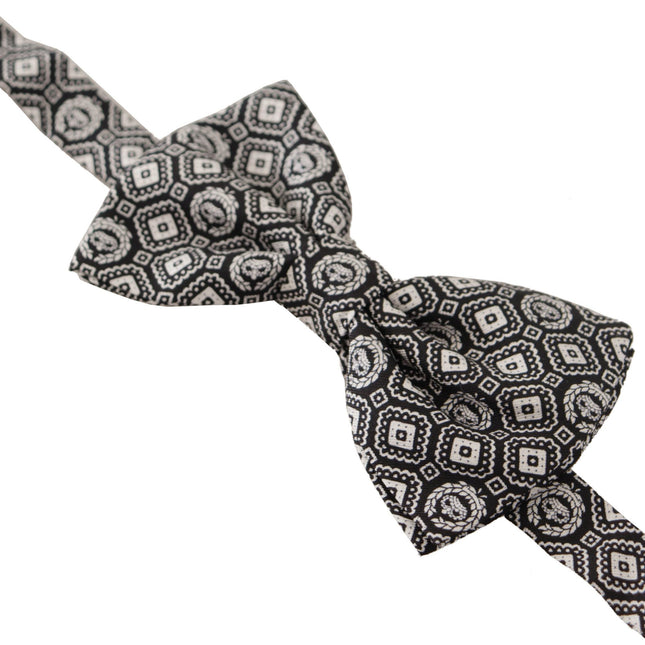 Dolce & Gabbana Black white 100% Silk Adjustable Neck Papillon Tie