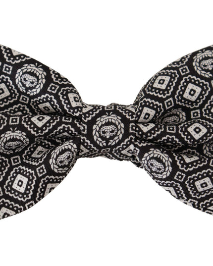 Dolce & Gabbana Black white 100% Silk Adjustable Neck Papillon Tie