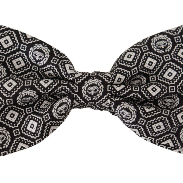 Dolce & Gabbana Black white 100% Silk Adjustable Neck Papillon Tie