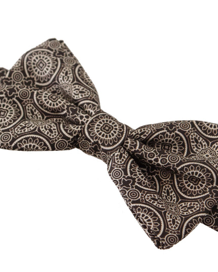 Dolce & Gabbana Black white 100% Silk Adjustable Neck Papillon Tie