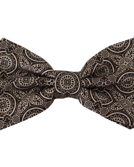 Dolce & Gabbana Black white 100% Silk Adjustable Neck Papillon Tie