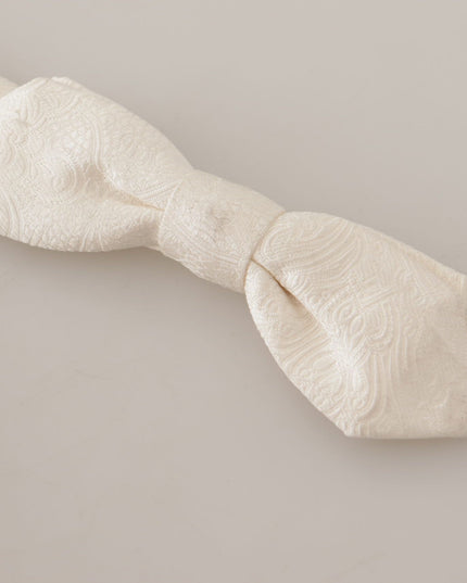 Dolce & Gabbana White 100% Silk Slim Adjustable Neck Papillon Tie