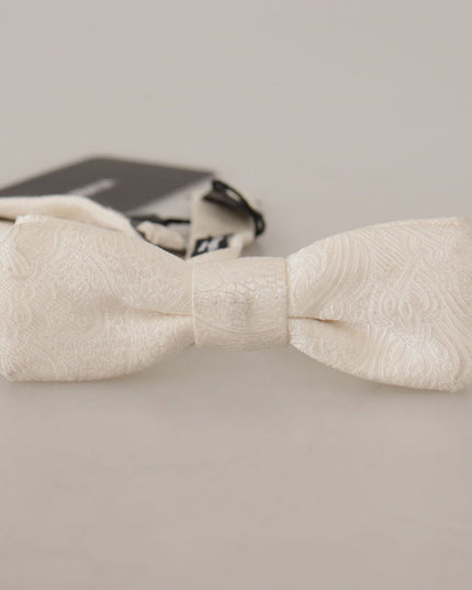 Dolce & Gabbana White 100% Silk Slim Adjustable Neck Papillon Tie