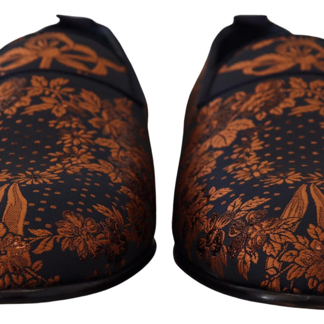 Dolce & Gabbana Blue Rust Floral Slippers Loafers Shoes