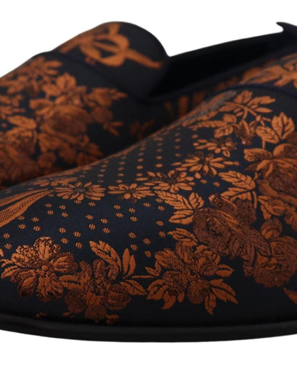 Dolce & Gabbana Blue Rust Floral Slippers Loafers Shoes