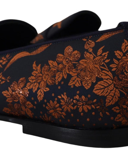 Dolce & Gabbana Blue Rust Floral Slippers Loafers Shoes