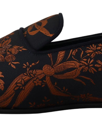 Dolce & Gabbana Blue Rust Floral Slippers Loafers Shoes
