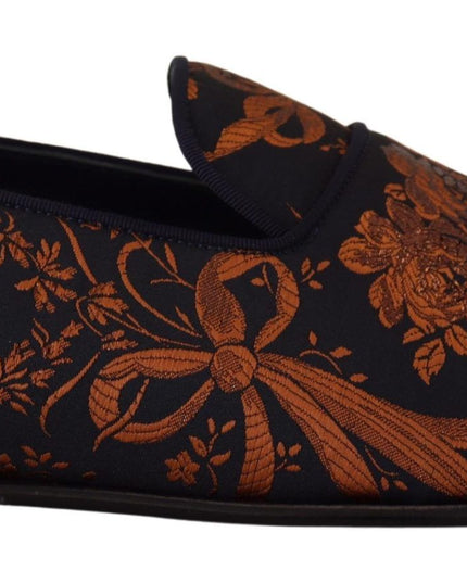 Dolce & Gabbana Blue Rust Floral Slippers Loafers Shoes