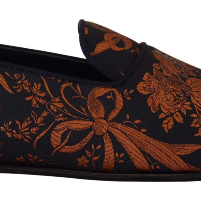 Dolce & Gabbana Blue Rust Floral Slippers Loafers Shoes
