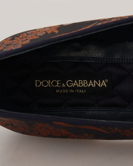 Dolce & Gabbana Blue Rust Floral Slippers Loafers Shoes