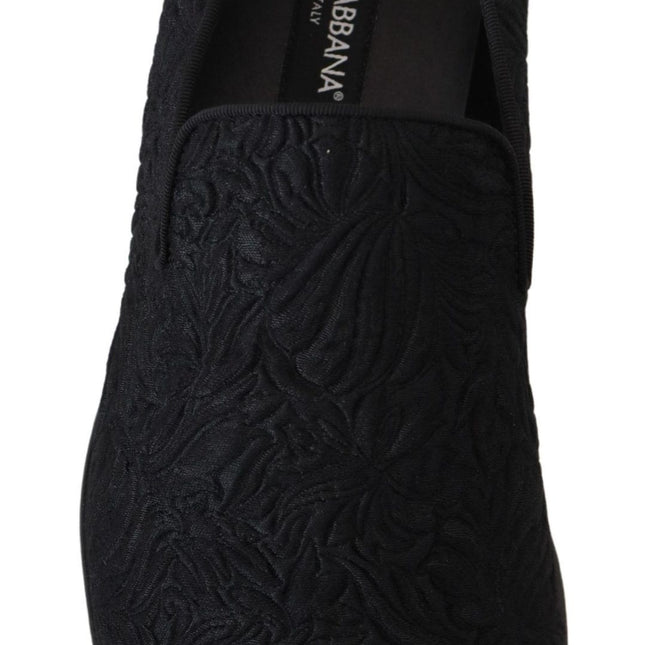 Dolce & Gabbana Black Floral Jacquard Slippers Loafers Shoes