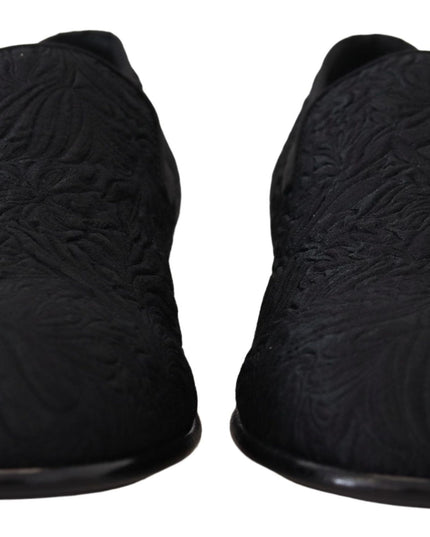Dolce & Gabbana Black Floral Jacquard Slippers Loafers Shoes