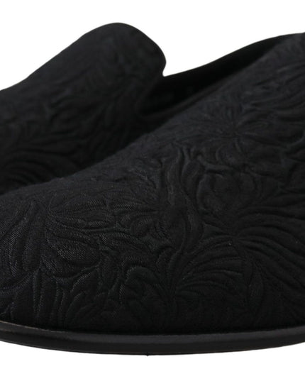Dolce & Gabbana Black Floral Jacquard Slippers Loafers Shoes