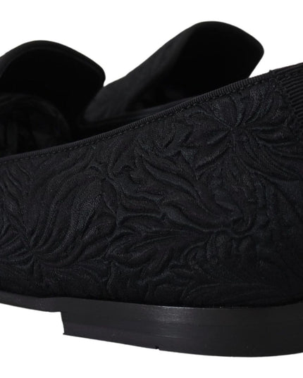 Dolce & Gabbana Black Floral Jacquard Slippers Loafers Shoes