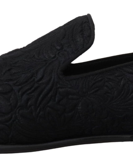 Dolce & Gabbana Black Floral Jacquard Slippers Loafers Shoes