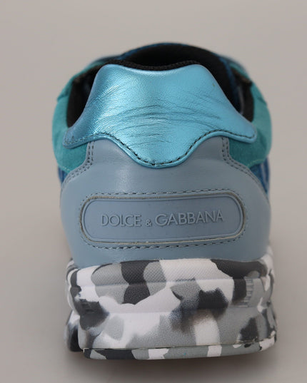 Dolce & Gabbana Blue Gray Leather Sport Low Top Sneakers