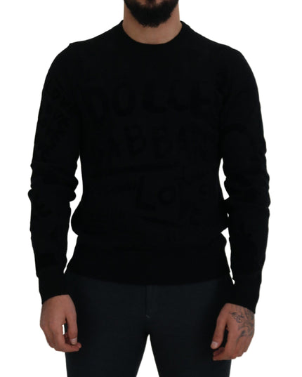 Dolce & Gabbana Black Wool Logo Pattern Crewneck Pullover Sweater