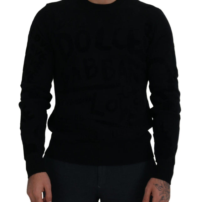 Dolce & Gabbana Black Wool Logo Pattern Crewneck Pullover Sweater