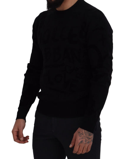 Dolce & Gabbana Black Wool Logo Pattern Crewneck Pullover Sweater