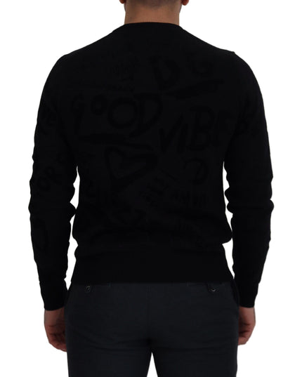 Dolce & Gabbana Black Wool Logo Pattern Crewneck Pullover Sweater